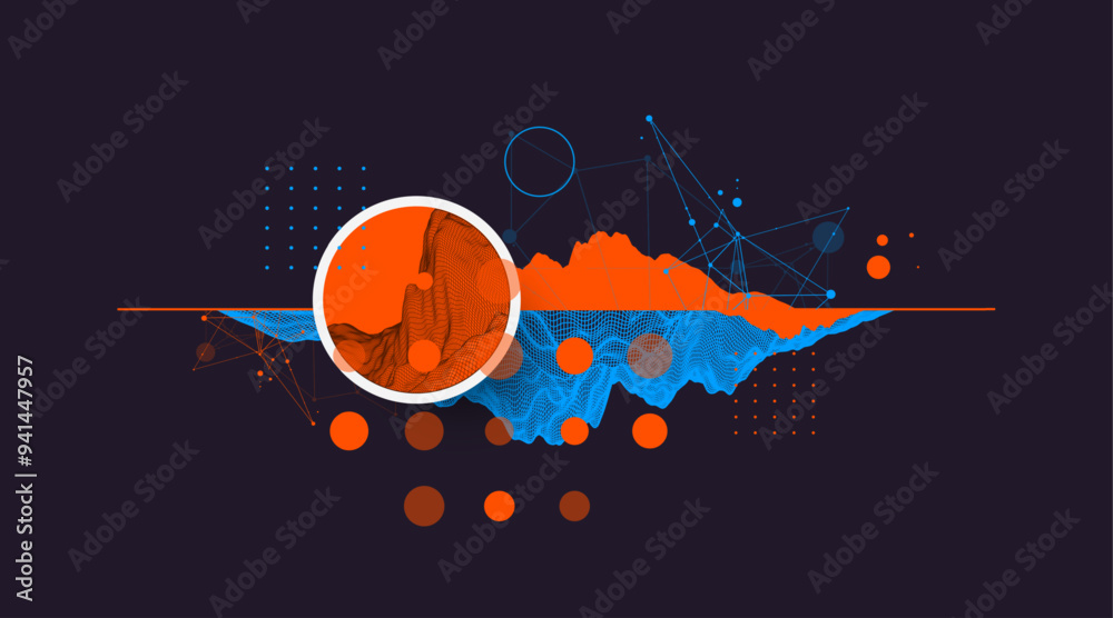 Poster trendy abstract wireframe mountain background. modern science or technology art elements. surface il