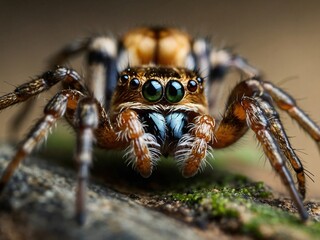 A close-up of a spider with prominent eyes and long legs