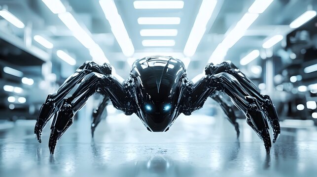 Imposing Arachnid-Inspired Robotic Entity in Futuristic Industrial Setting