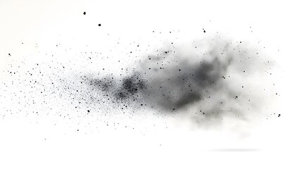 CG Floating Cloud of Dust Particles: A diffuse cloud of tiny CG dust particles, softly lit and suspended in mid-air on a white background.
