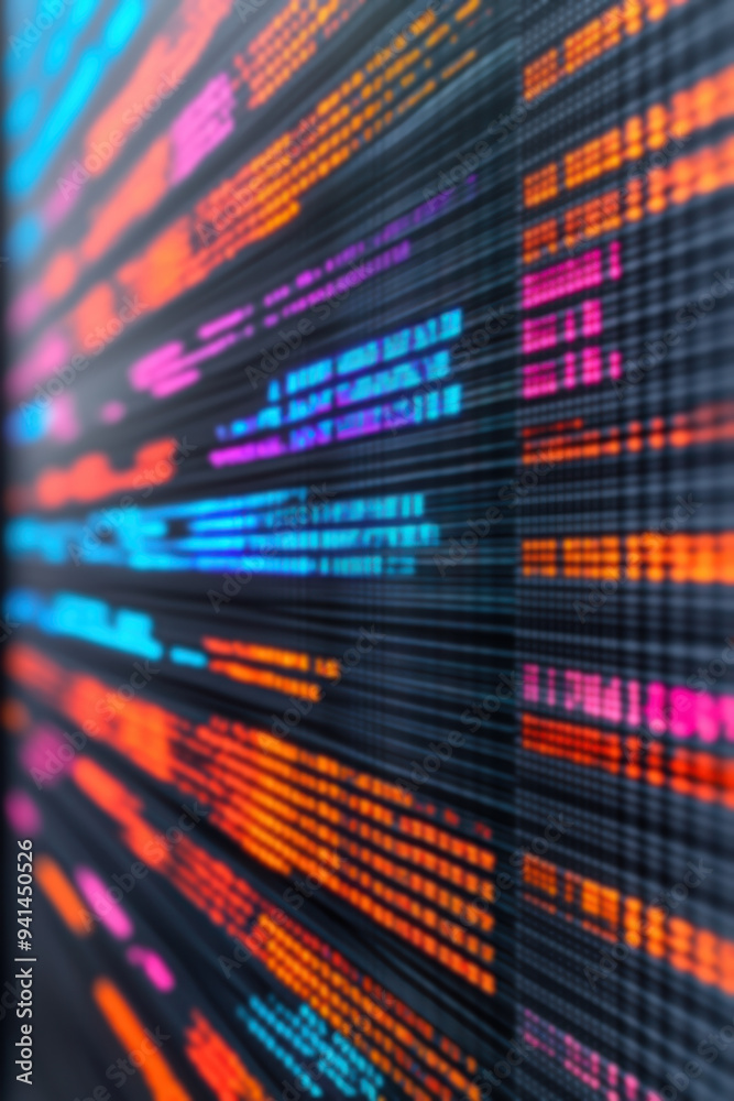 Aufkleber Abstract representation of colorful programming code on a blurred screen, highlighting technology and software development concepts.