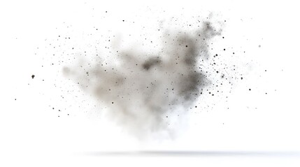 CG Floating Cloud of Dust Particles: A diffuse cloud of tiny CG dust particles, softly lit and suspended in mid-air on a white background.
