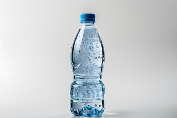 Fototapeta premium Refreshing Bottled Water with Bubbles and a Blue Cap
