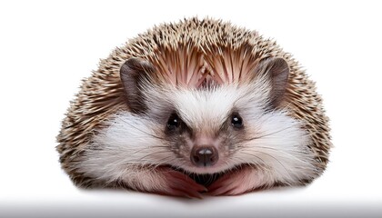 Obraz premium An isolated image of a cute hedgehog curled up into a ball on a white background