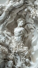 Fototapeta premium White Sculpture of a Human Figure Emerging from a Tree