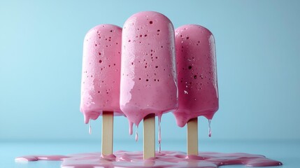 Melting Pink Popsicles on a Hot Day Generative AI