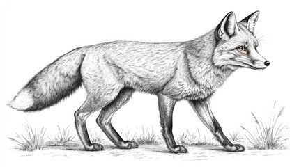 Obraz premium Black and white sketch of a walking fox Generative AI