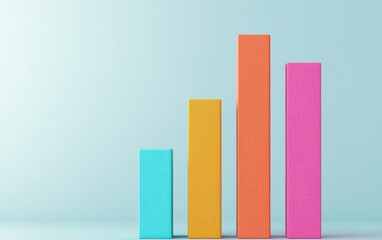 Colorful bar chart with four vertical bars in rising order against a light blue background. Perfect for business, data analysis, and presentations.