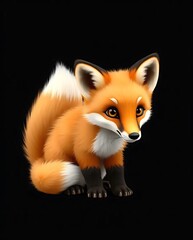 3D Illustration of a Cute Baby Foxc