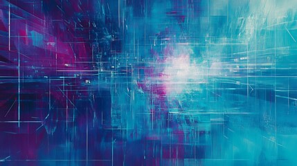 Obraz premium Immerse yourself in a digital realm of azure hues. Intersecting lines and grids dance across the ethereal canvas, creating a vibrant and dynamic backdrop for your digital creations. 