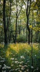 Obraz premium Sunlit Forest Glade with Wildflowers