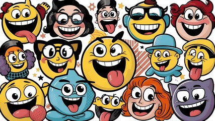 Vibrant cartoon characters showcase fun, playful emotions in pop art