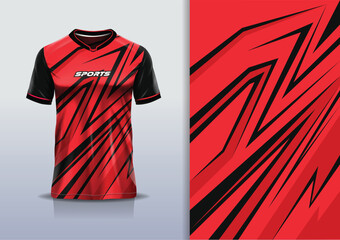 Sport jersey design template mockup stripe line racing for football soccer, running, esports, black red color