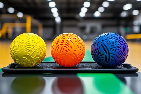 A boccia ball set with tactile markers and a lightweight ramp for players with severe physical disabilities