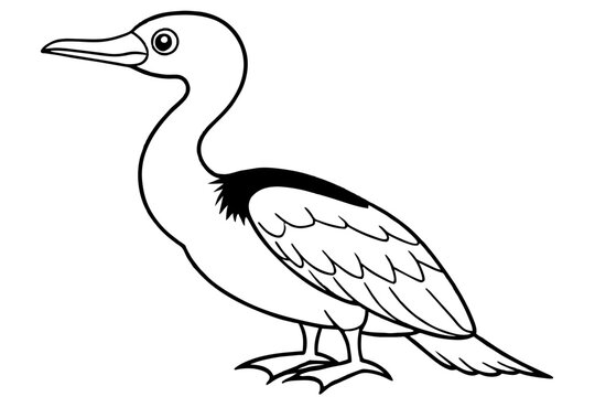 recommend clip art: Cute cormorant bird line art vector art illustration