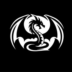 Black and White Dragon logo Design. Dragon Vector Illustration