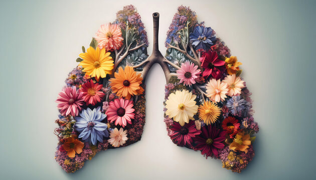 artistic representation human lungs made colorful flowers