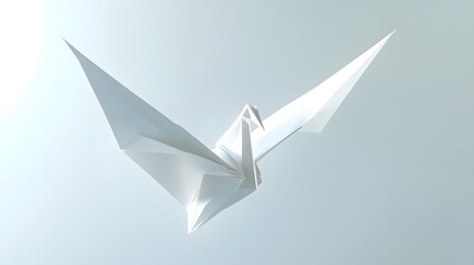 CG Floating Paper Crane: A detailed CG origami paper crane, floating delicately on a clean white background.

