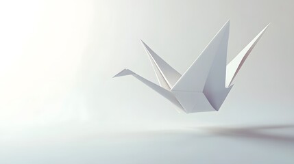 CG Floating Paper Crane: A detailed CG origami paper crane, floating delicately on a clean white background.
