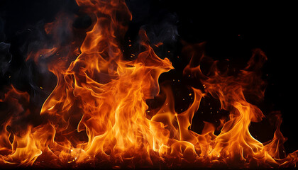Obraz premium fire flames black intense fire flames dancing dark black background