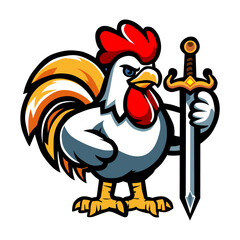 a rooster with a sword and a sword