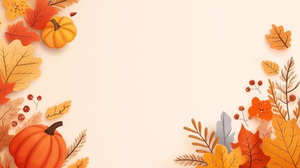 Vibrant Thanksgiving Banner with Autumn Leaves, Pumpkins & Earthy Tones for Festive Celebrations