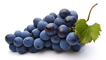 fresh wet blue grapes isolated white background