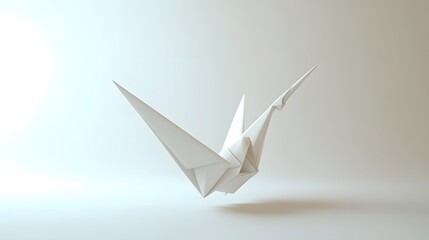 Fototapeta premium CG Floating Paper Crane: A detailed CG origami paper crane, floating delicately on a clean white background. 