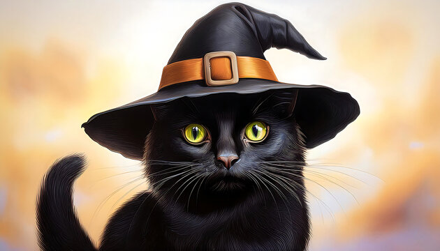 illustration black cat witch charming illustration black cat donning witch hat