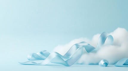 Delicate Easter Ribbon on Dreamy Light Blue Background - Elegant Festive Decoration for Commercial Use