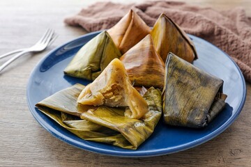 Stuffed Dough Pyramid dessert, thai called kanom tian