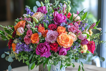 Obraz premium A Beautifully Arranged Lush Bouquet of Colorful Flowers Bringing Joy and Serenity to Any Space with Their Lively Colors