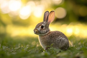 Garden rabbit in gray hues, softly lit, shallow depth of field.