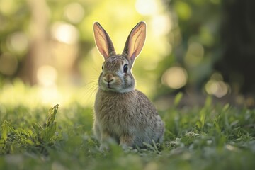 Fototapeta premium Soft light on gray garden rabbit with shallow depth of field.