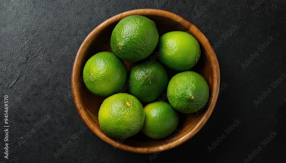 Poster lime in a bowl on a black background