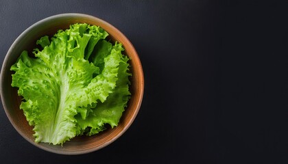 lettuce in a bowl on a black background, top view