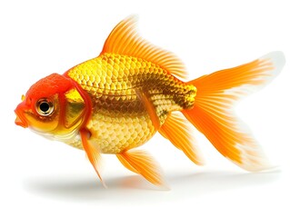 Fototapeta premium Vibrant Goldfish with Delicate Fins Captured in Striking Close Up on White Background