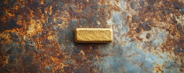 A single gold bar resting on a rustic, textured surface, symbolizing wealth and prosperity.