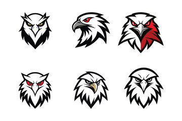 Elegant eagle head silhouette logo set.