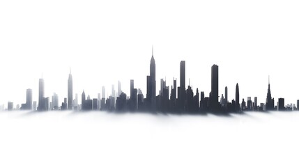 Fototapeta premium CG Futuristic City Skyline Silhouette: A sleek, CG-rendered silhouette of a futuristic city skyline, set against a stark white background. 