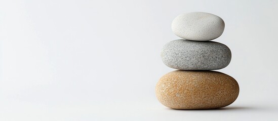 Balanced Stone Pebbles on White Background