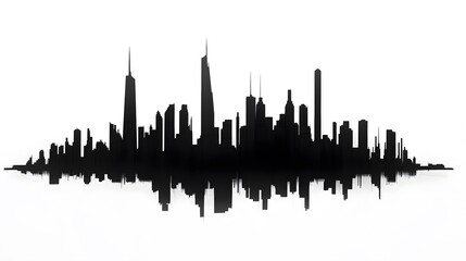 Obraz premium CG Futuristic City Skyline Silhouette: A sleek, CG-rendered silhouette of a futuristic city skyline, set against a stark white background. 