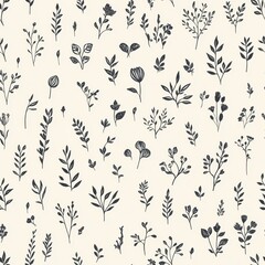 Seamless Floral Pattern with Hand-Drawn Botanical Illustrations