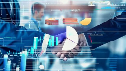Data-Driven Partnership: A powerful handshake symbolizes a successful business collaboration, overlaid with vibrant data visualizations that represent progress, growth, and shared goals.   - Powered by Adobe