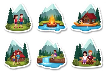 Team Building Activities WhatsApp Stickers: Hiking, Camping, and Relaxing in Nature