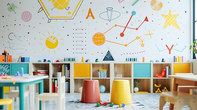 Handmade back to school decoration featuring wall decals and fun elements for kids' education, captured in realistic HD
