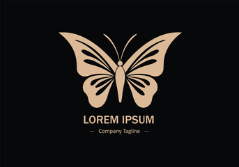 Minimal abstract logo of butterfly icon vector design on black background