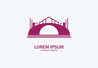 Minimal abstract logo of round shaped building icon vector design on white background