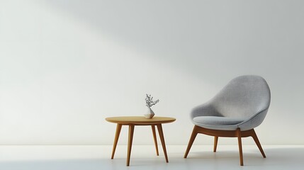 CG Minimalist Furniture Design: A CG rendering of a modern, minimalist chair and table set, floating on a clean white background.
