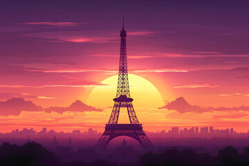 eiffel tower at sunset in paris, vector